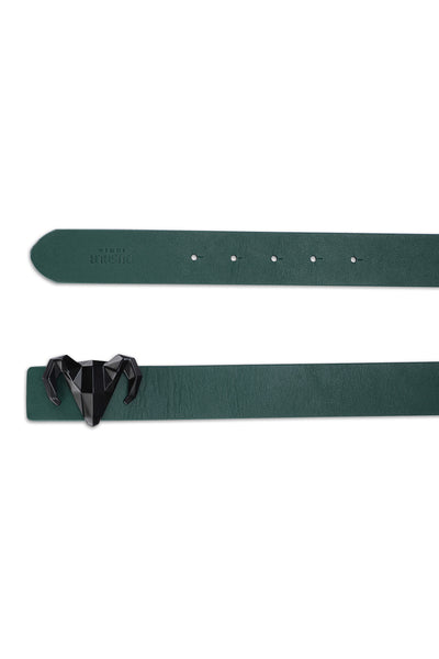 -  Italian Leather Ram Buckle Reversible Belt – Green and Brown