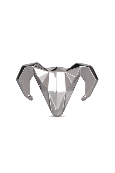 -  Silver-toned Alloy Ram Brooch