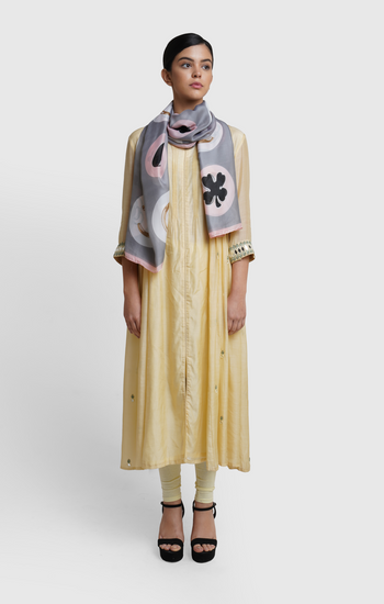 Grey Silk Floral Pattern