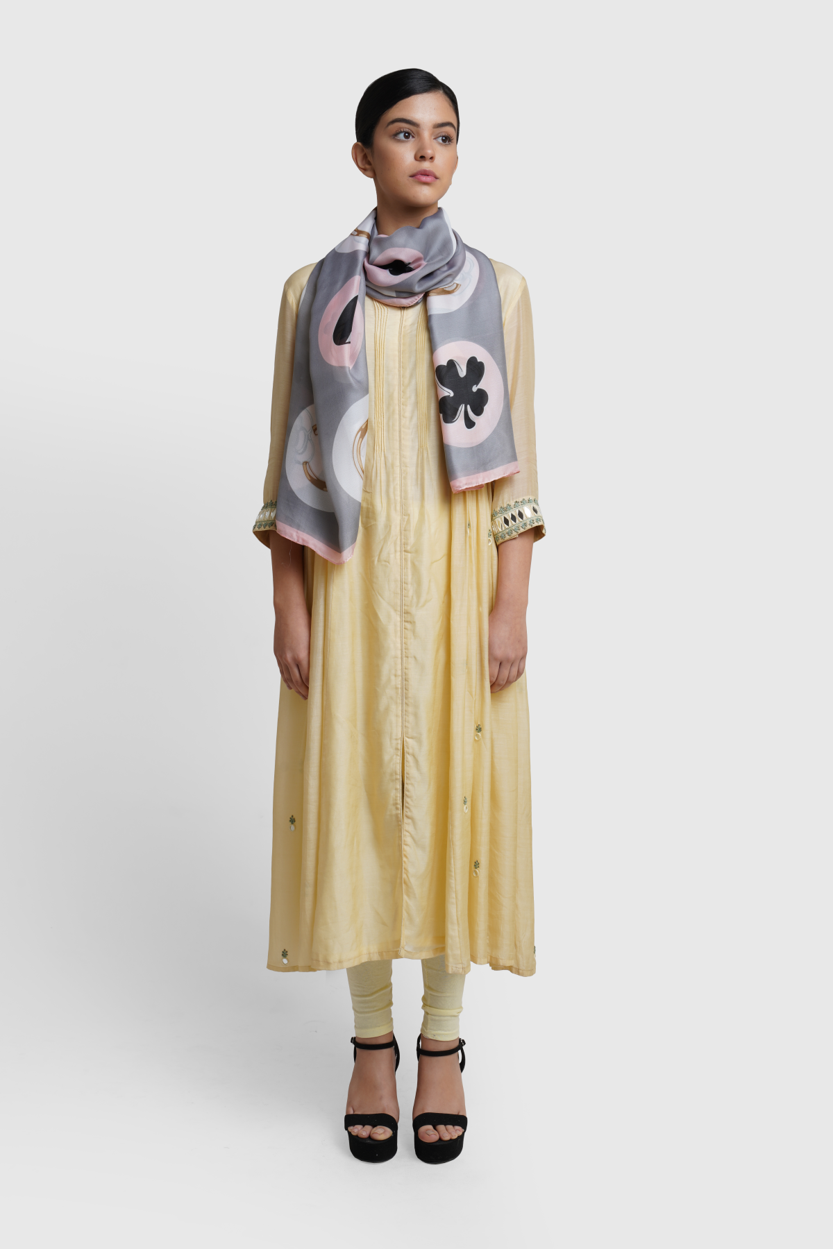 -  Grey Silk Floral Pattern