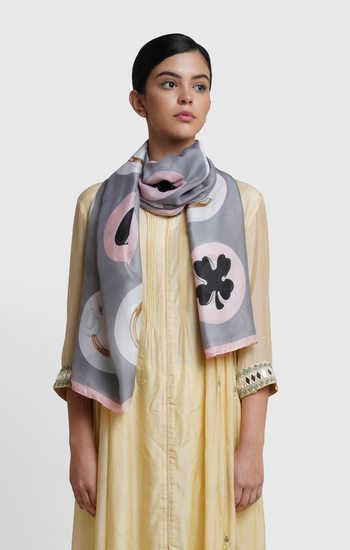 Grey Silk Floral Pattern