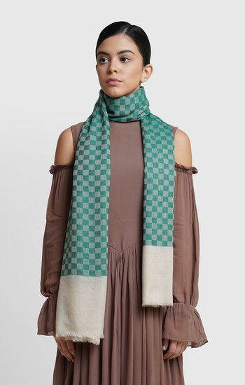 Marina Zlenko In Checkered Green Stole