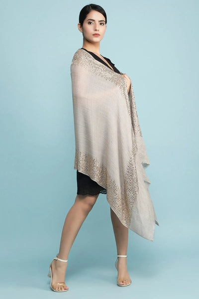-  Pashmina Blend With Geometrical Mirror Work