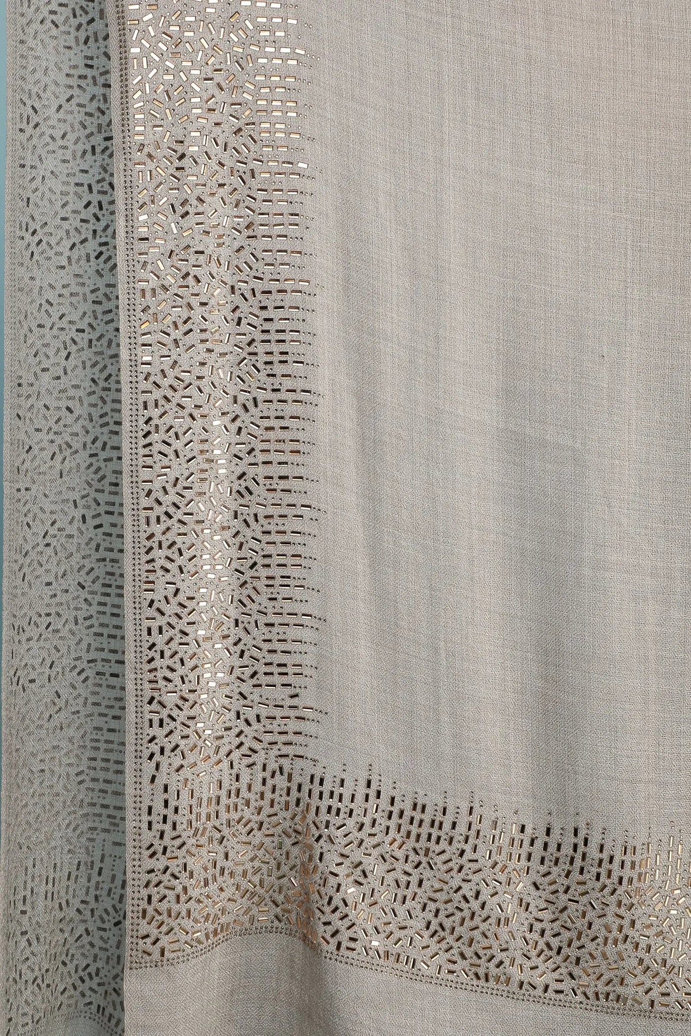 -  Pashmina Blend With Geometrical Mirror Work