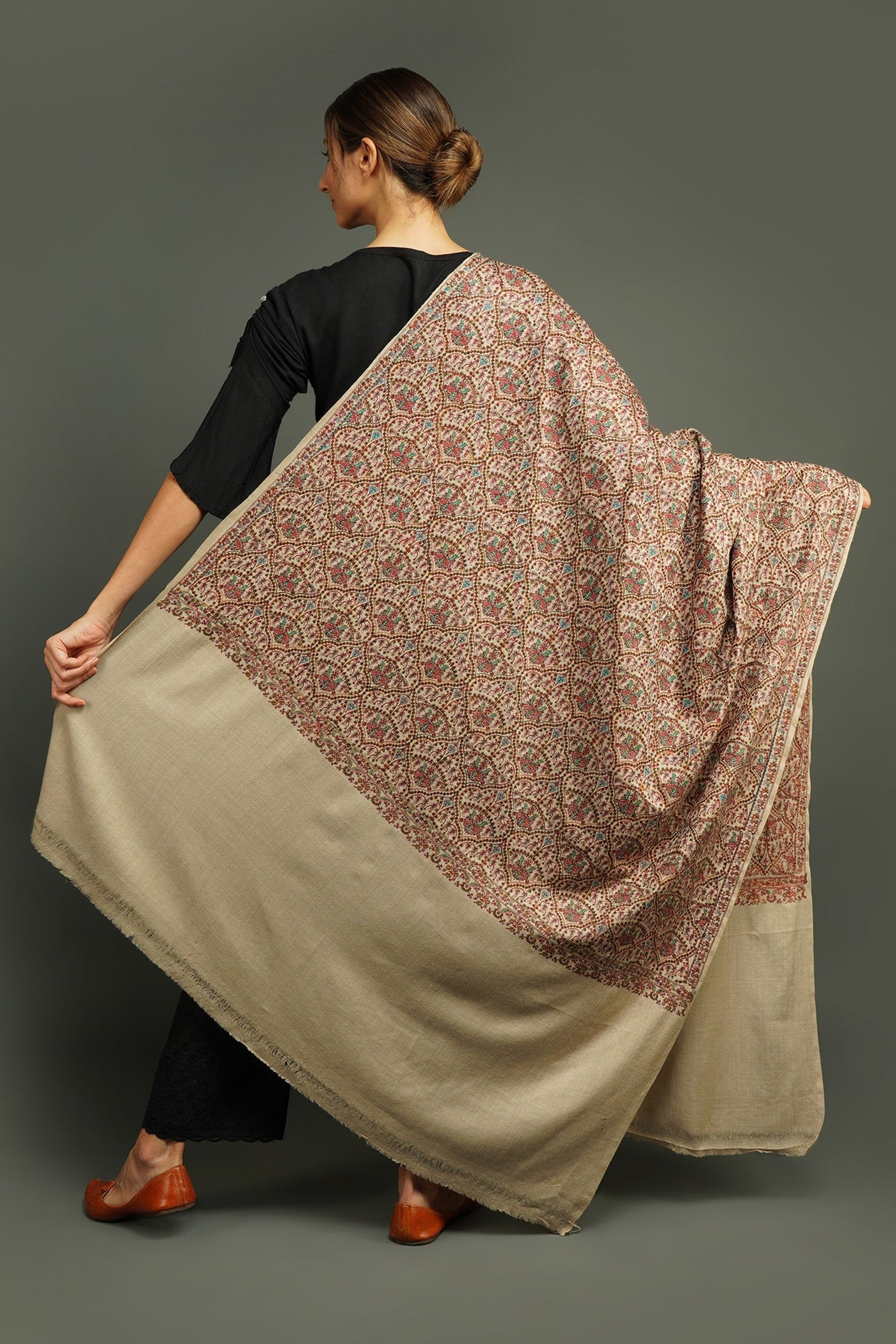 -  Masoom Minawala In Pashmina Wool In Hand Thread Sozni Jail Work Shawl