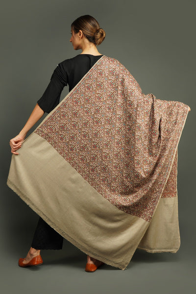 -  Masoom Minawala In Pashmina Wool In Hand Thread Sozni Jail Work Shawl