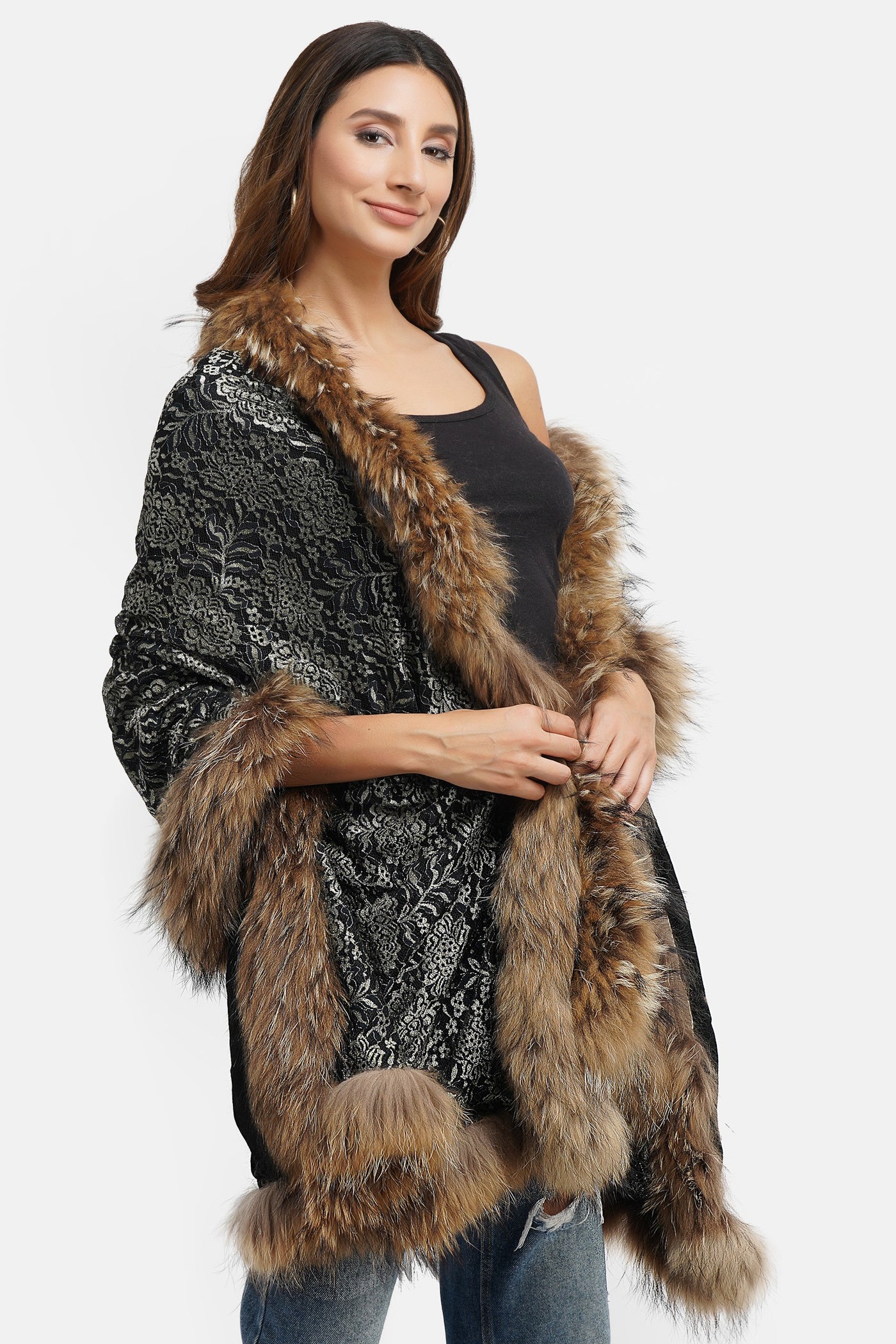 -  Pashmina Fur Border Stole