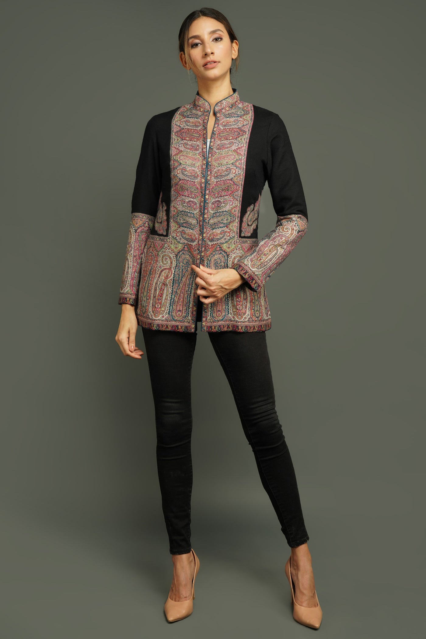 -  Antique Black Jamawar Jacket