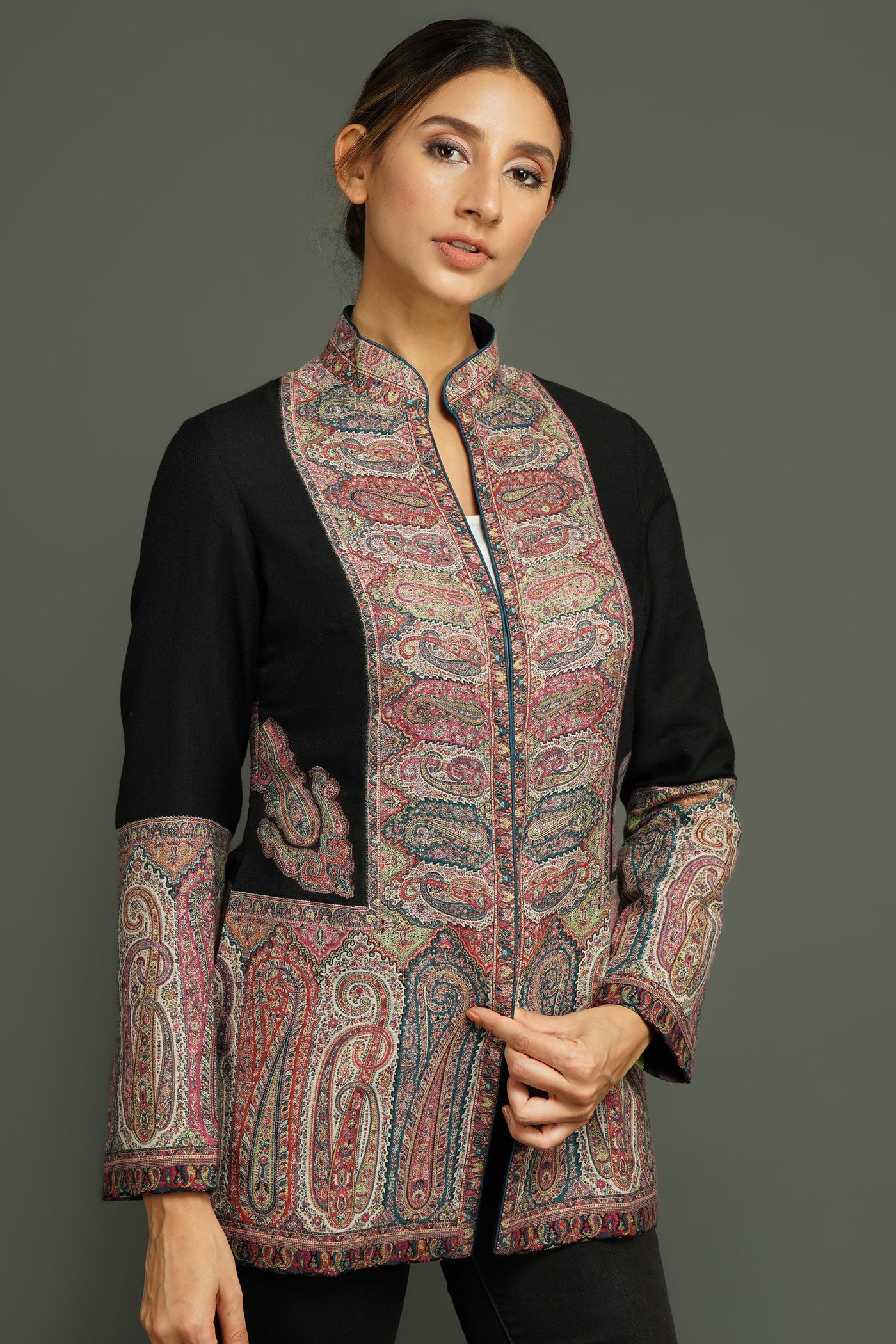 -  Antique Black Jamawar Jacket