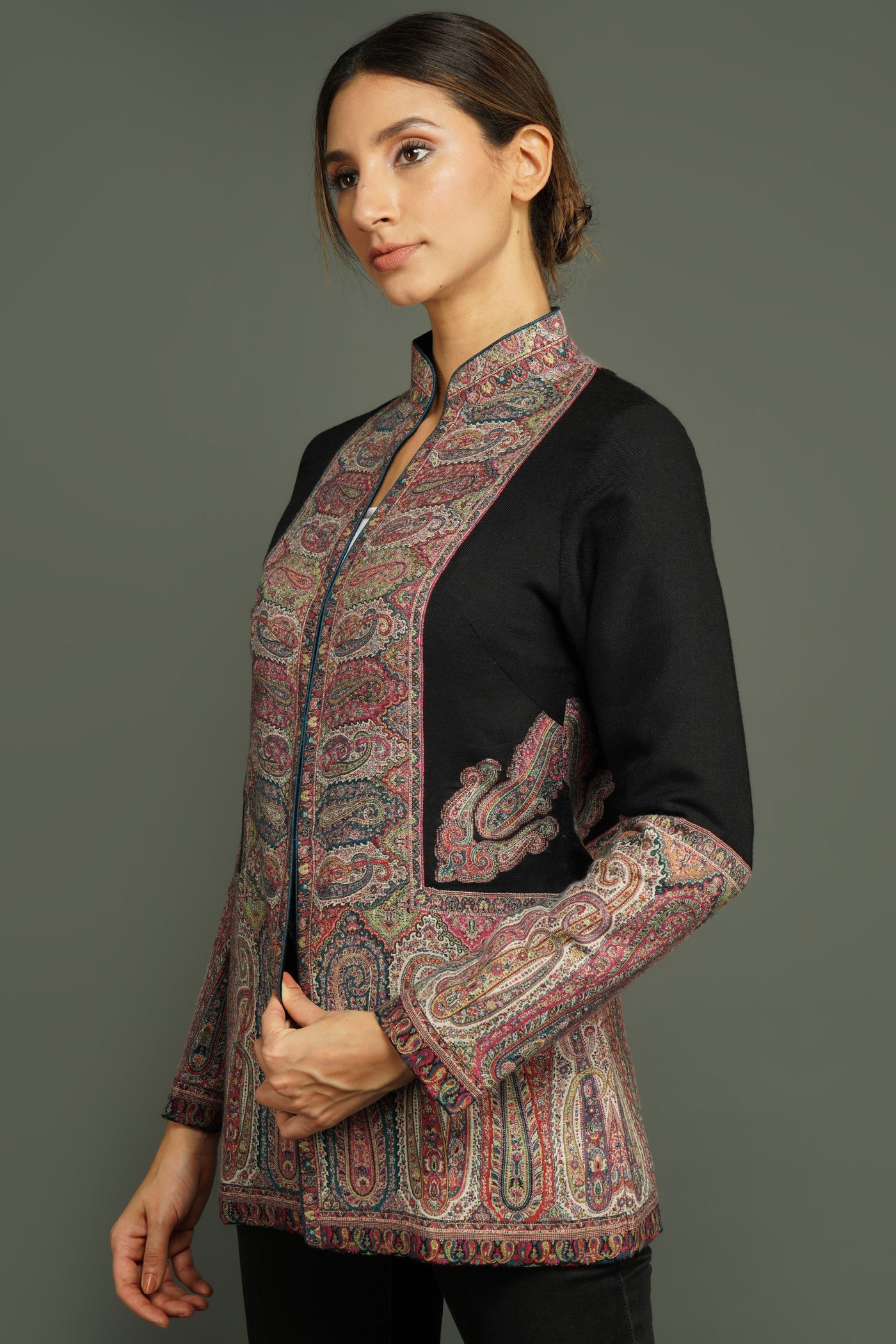 -  Antique Black Jamawar Jacket