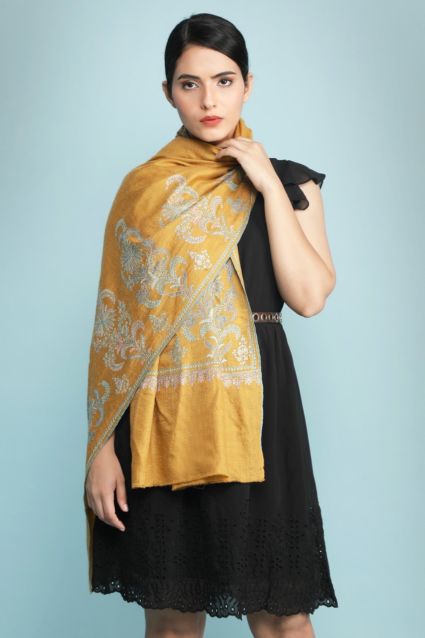 Pashmina Handwoven Phool Kari Work Shawl