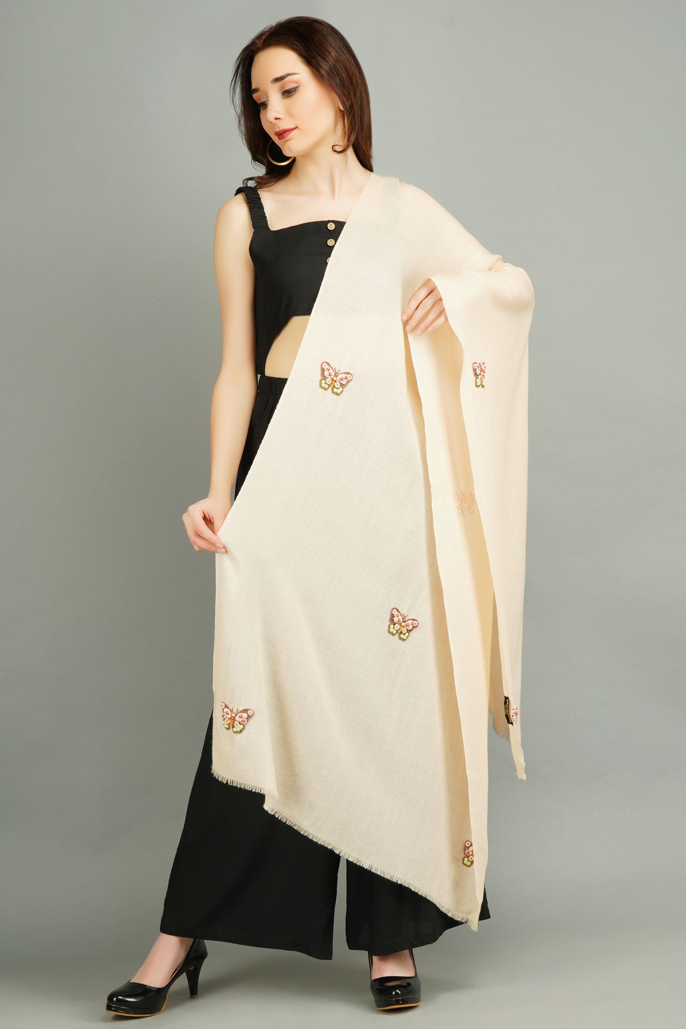 Cashmere Wool With Butterfly Work Stole