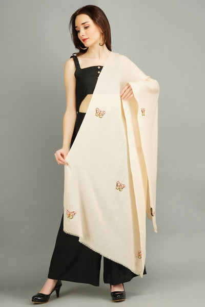 -  Cashmere Wool With Butterfly Work Stole