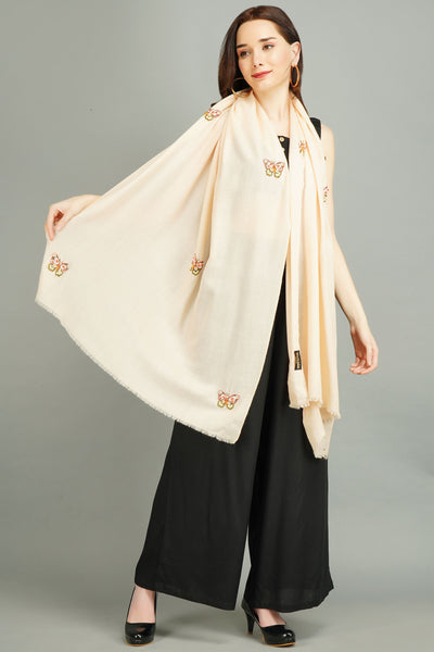 -  Cashmere Wool With Butterfly Work Stole