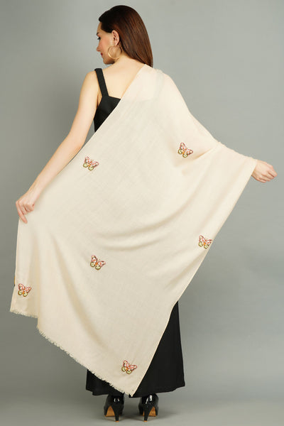 -  Cashmere Wool With Butterfly Work Stole