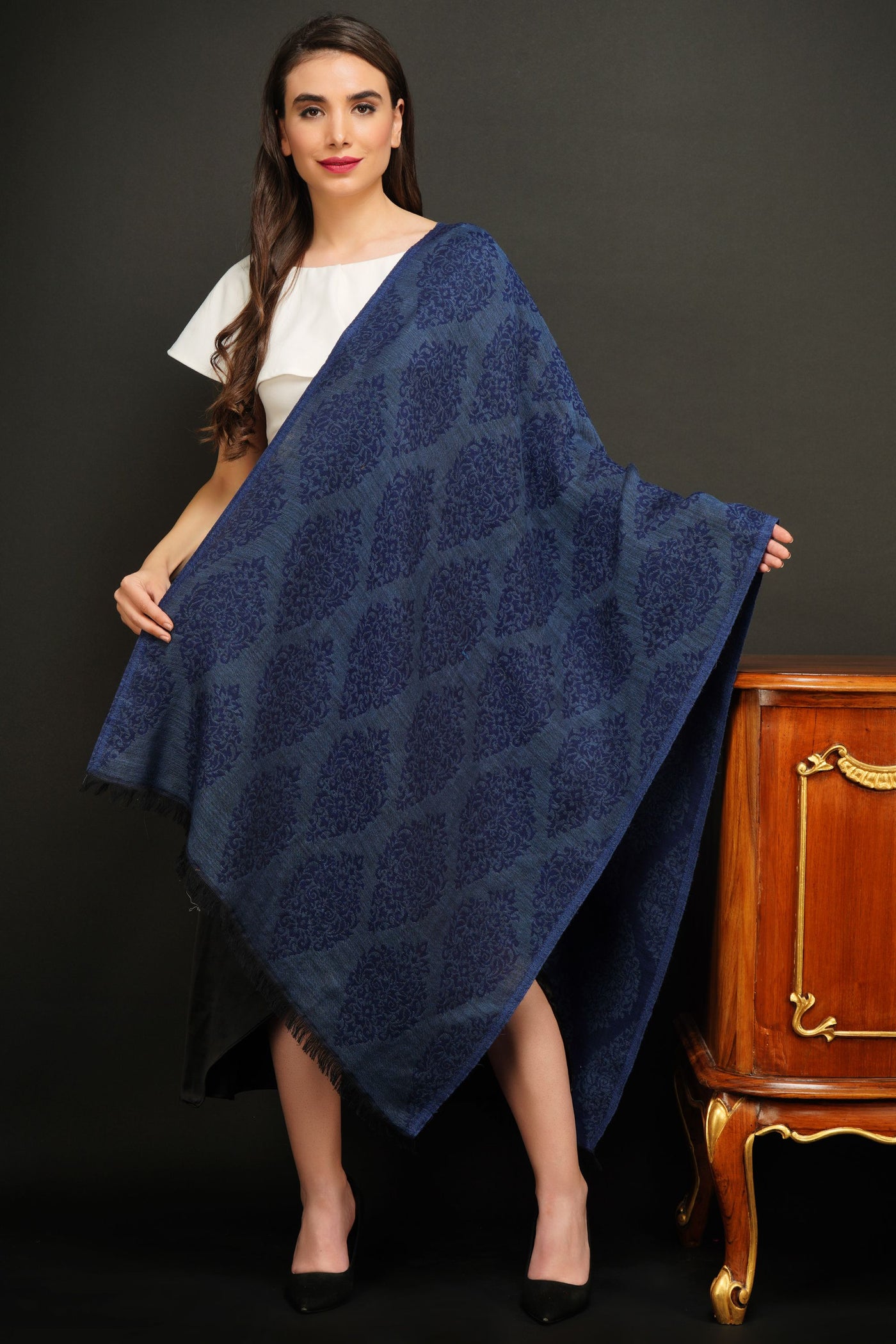 -  Cashmere, Blue Kani Weave Design