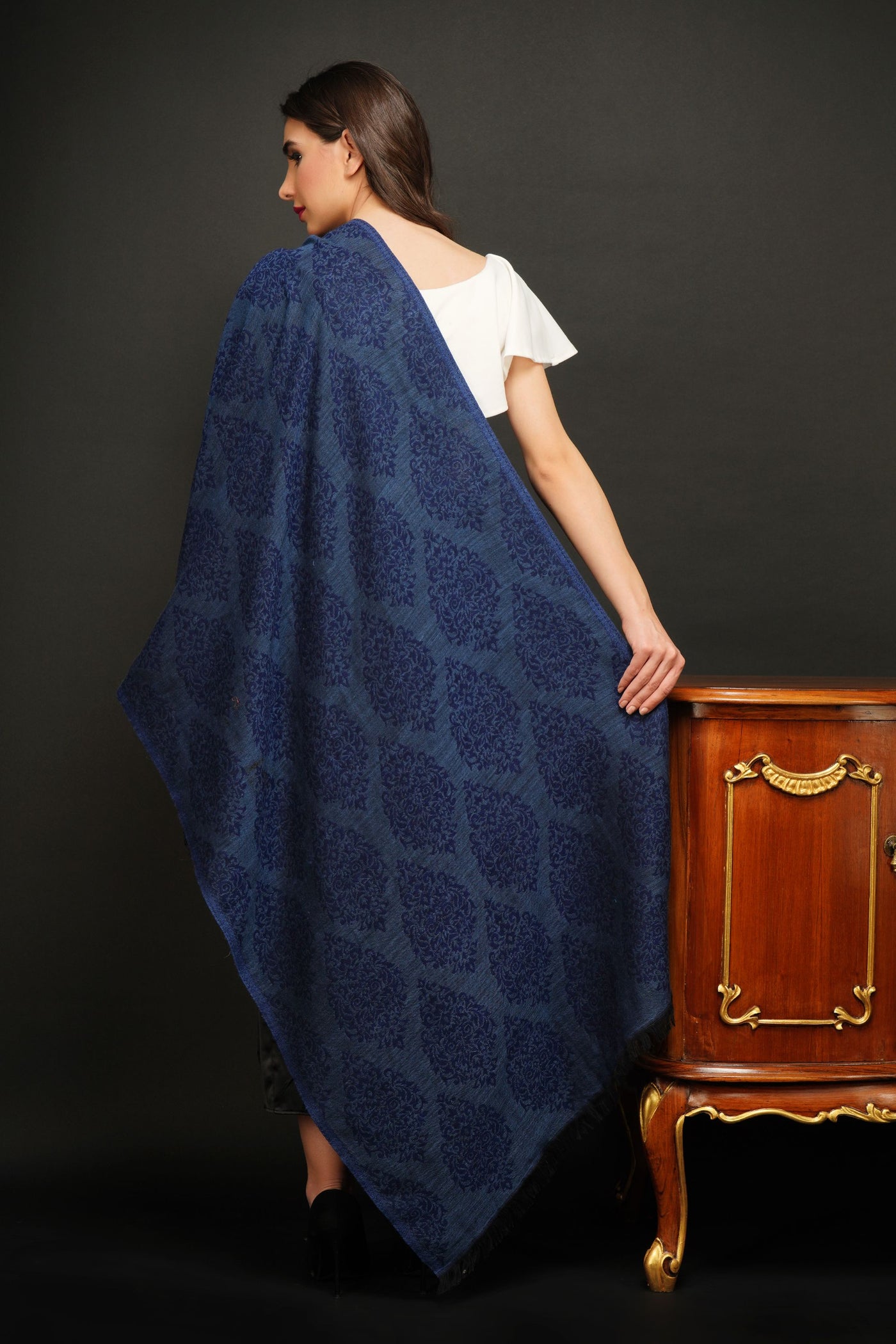 -  Cashmere, Blue Kani Weave Design