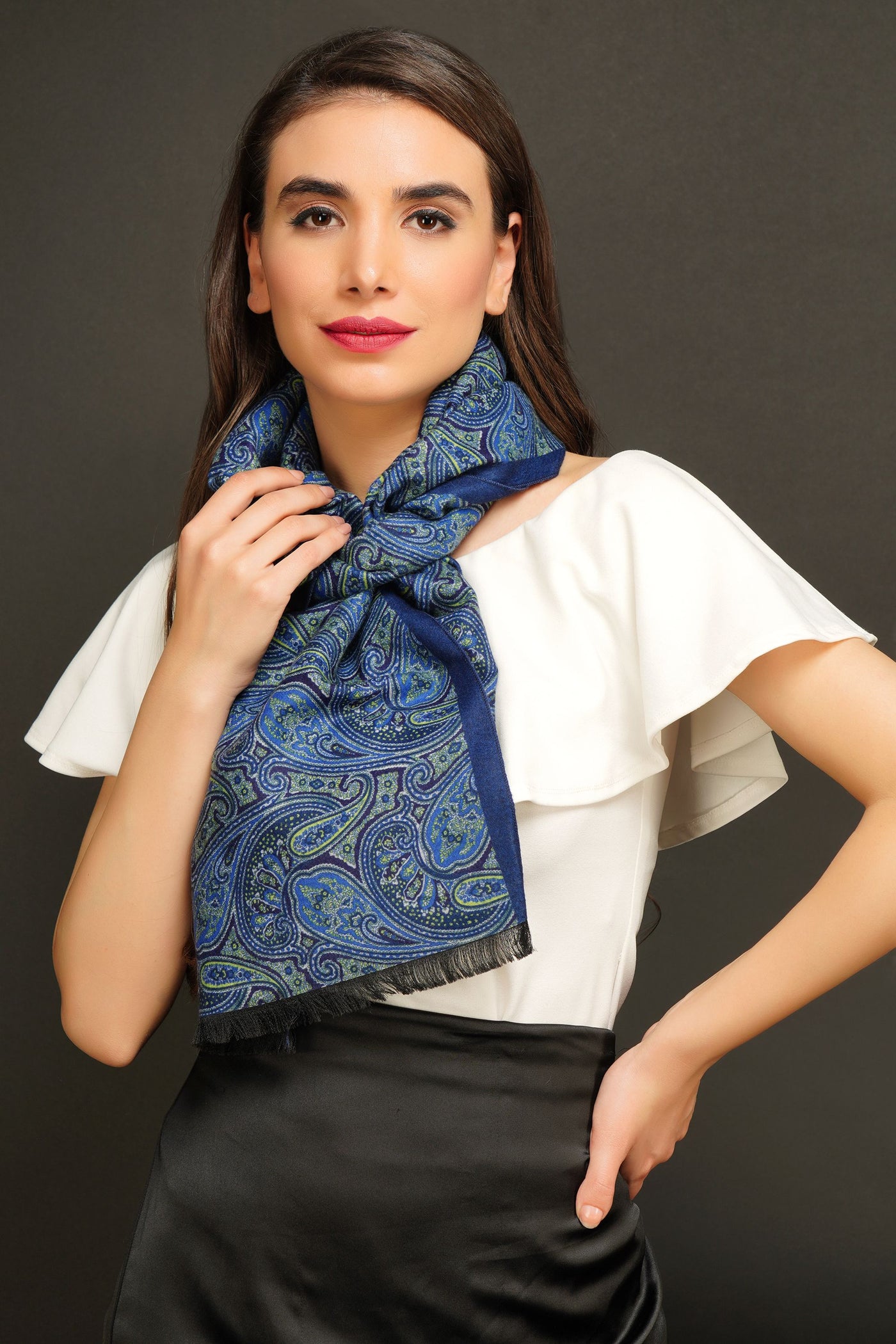 -  Blue Cashmere Kani Stole