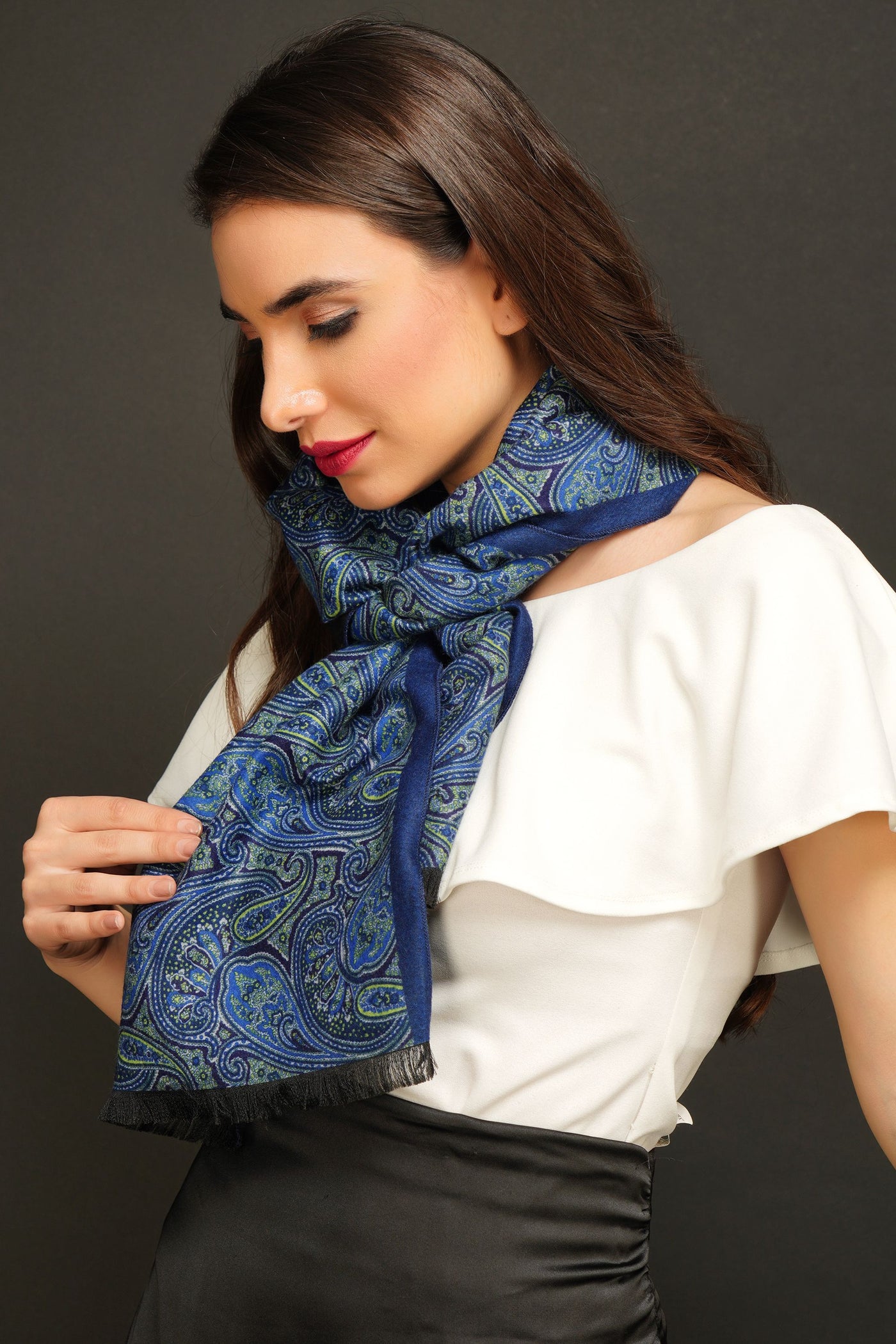 -  Blue Cashmere Kani Stole