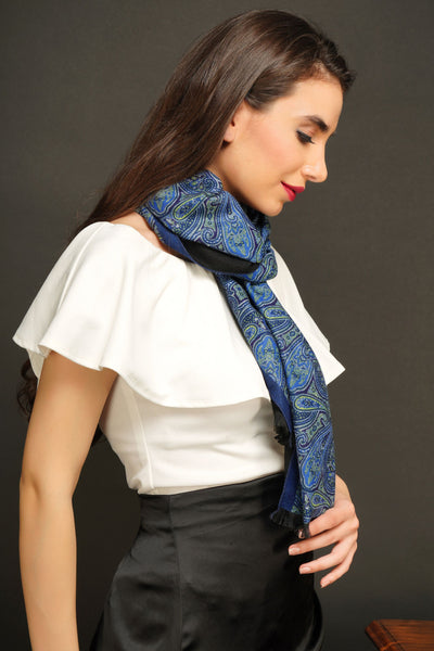 -  Blue Cashmere Kani Stole