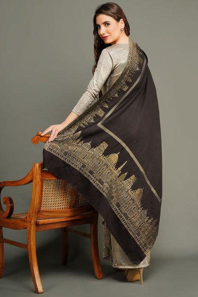 -  Pashmina Gold Resham Aari Thread Work Shawl