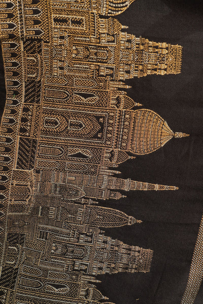 -  Pashmina Gold Resham Aari Thread Work Shawl