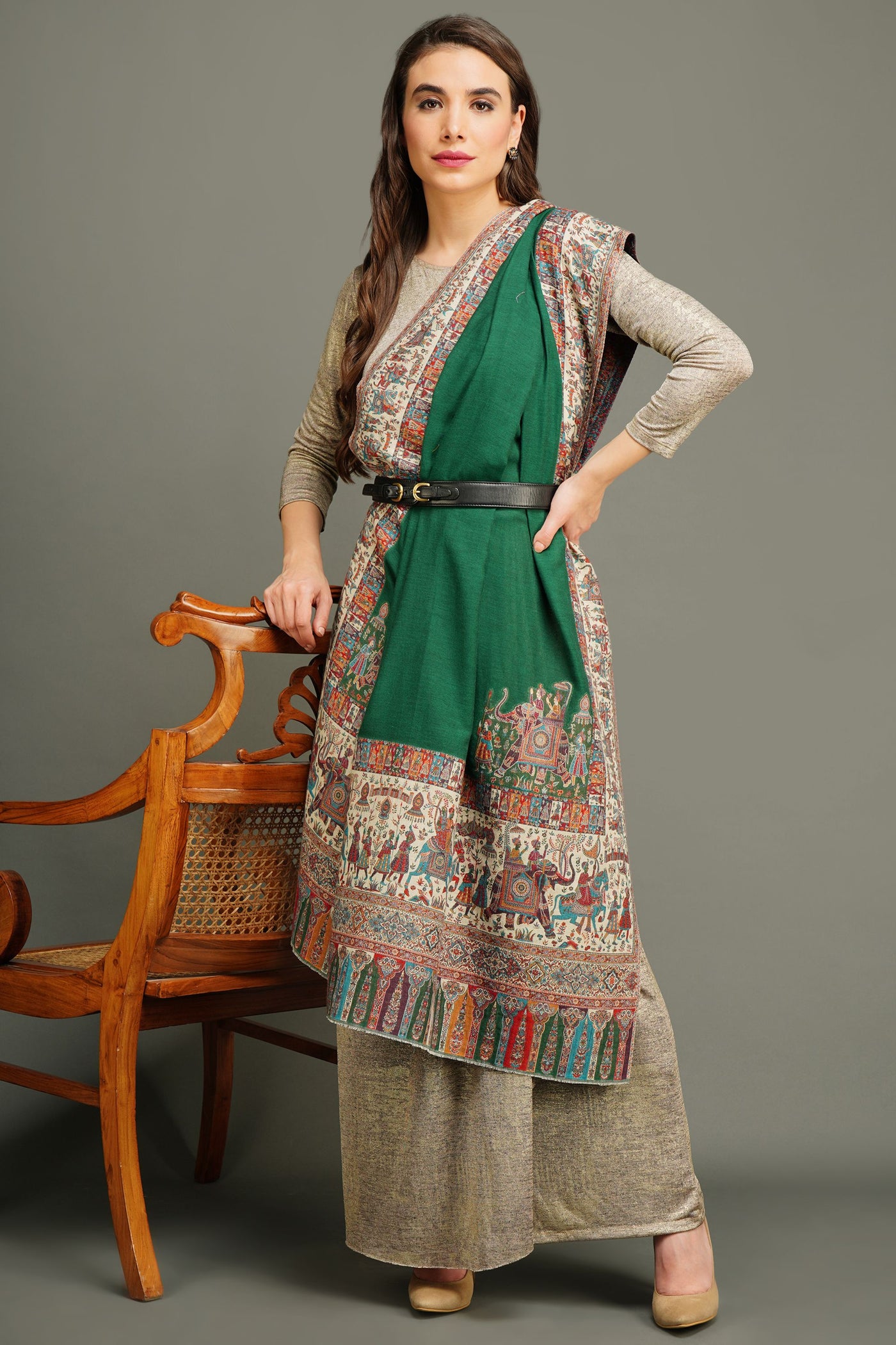 -  Pashmina Wool In Antique Jamawar Paisley Design