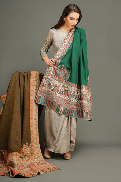-  Pashmina Wool In Antique Jamawar Paisley Design