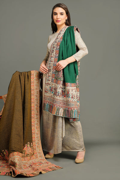 Pashmina Wool In Antique Jamawar Paisley Design