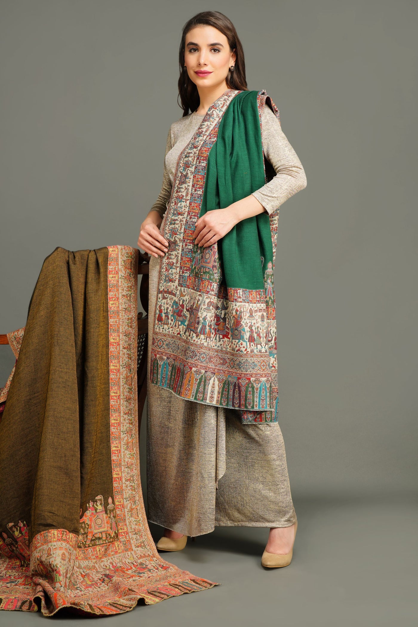 -  Pashmina Wool In Antique Jamawar Paisley Design