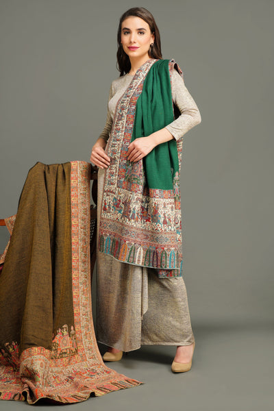 -  Pashmina Wool In Antique Jamawar Paisley Design