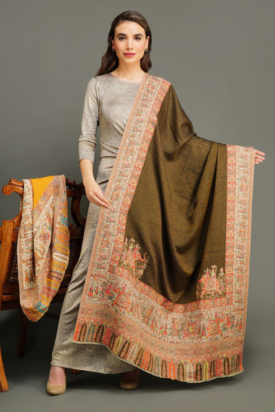 -  Pashmina Wool In Antique Jamawar Paisley Design
