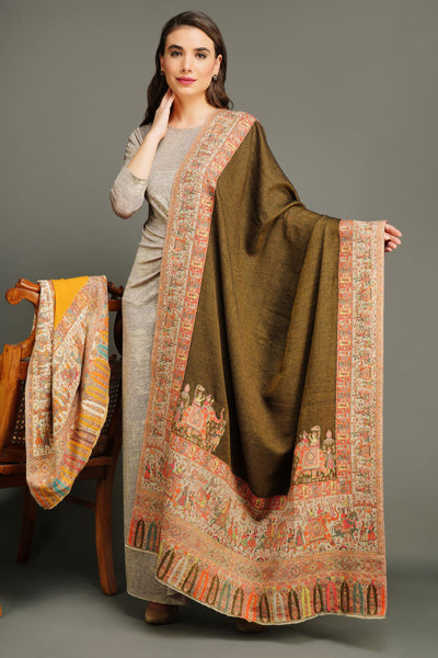 -  Pashmina Wool In Antique Jamawar Paisley Design