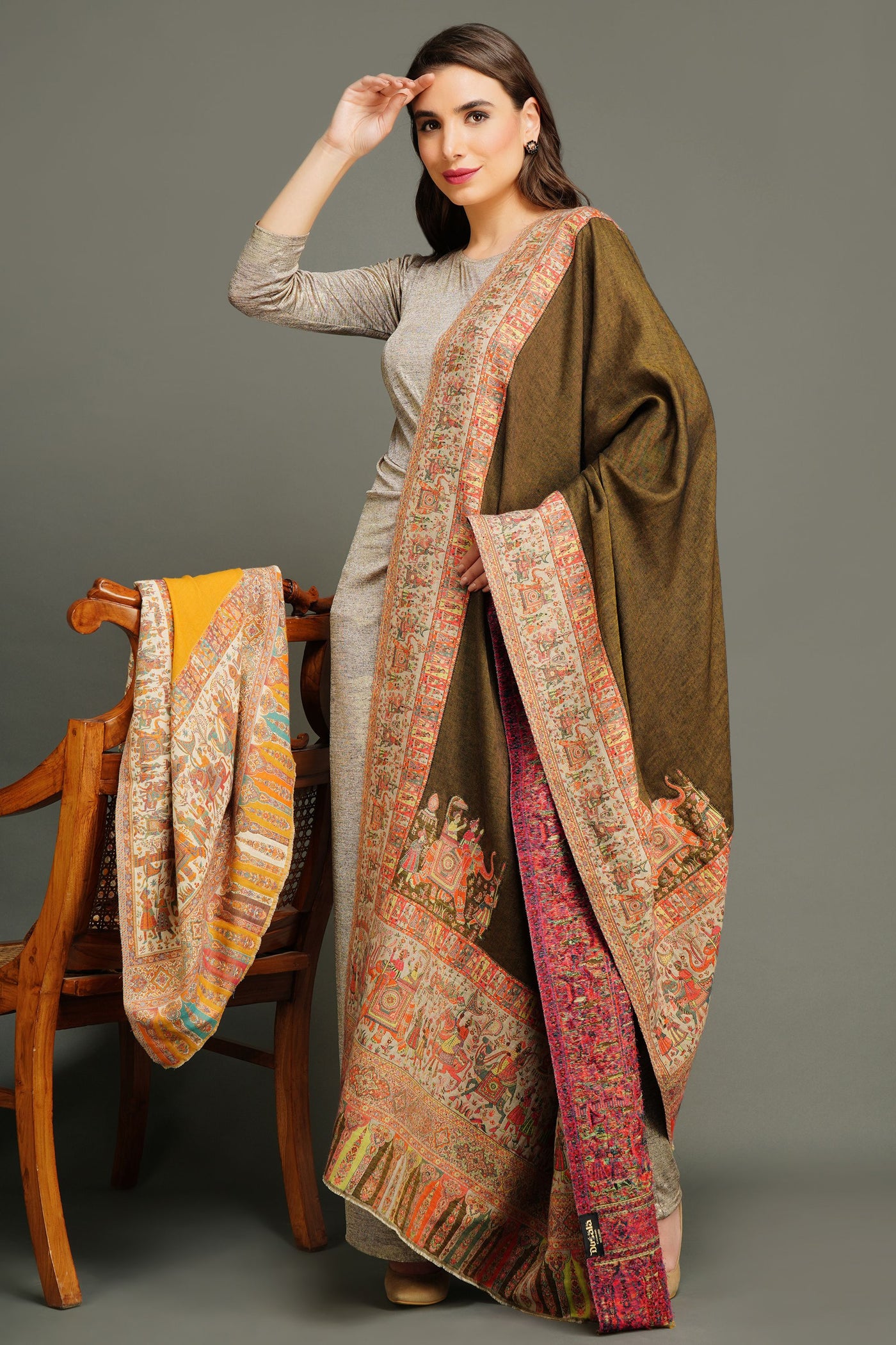-  Pashmina Wool In Antique Jamawar Paisley Design