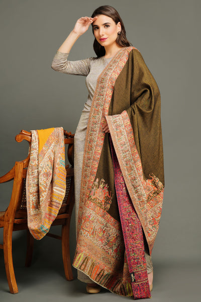 -  Pashmina Wool In Antique Jamawar Paisley Design
