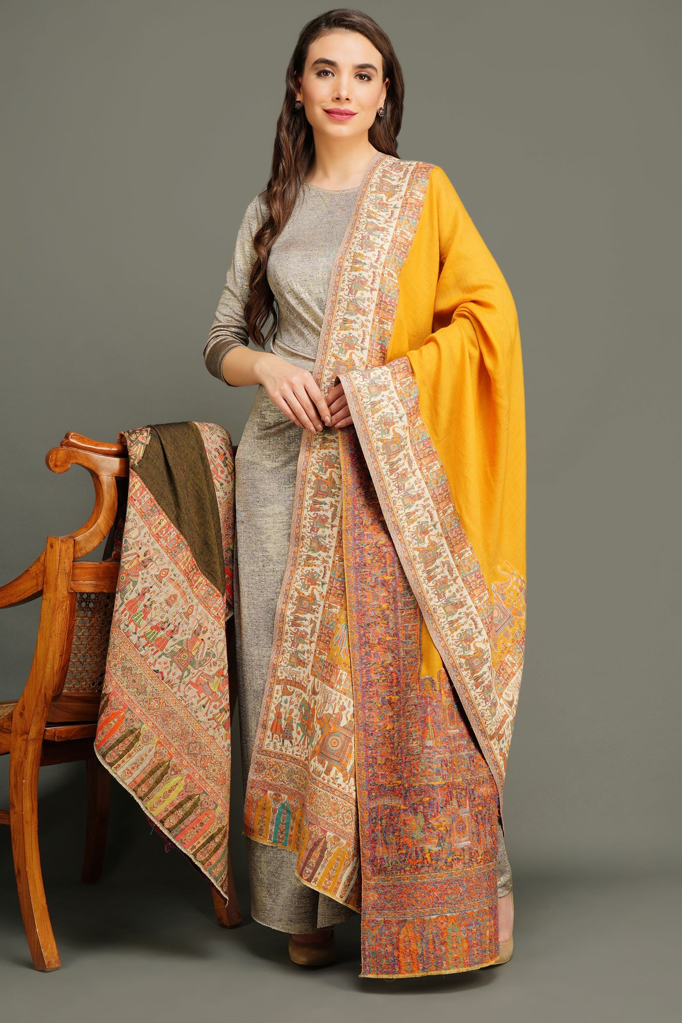 -  Pashmina Wool In Antique Jamawar Paisley Design