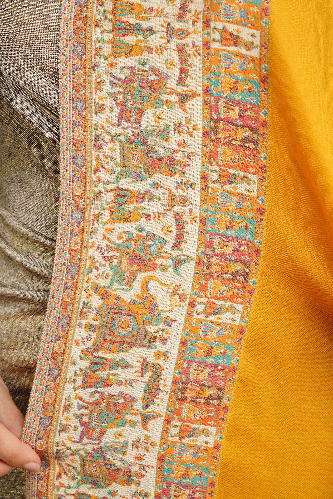 -  Pashmina Wool In Antique Jamawar Paisley Design