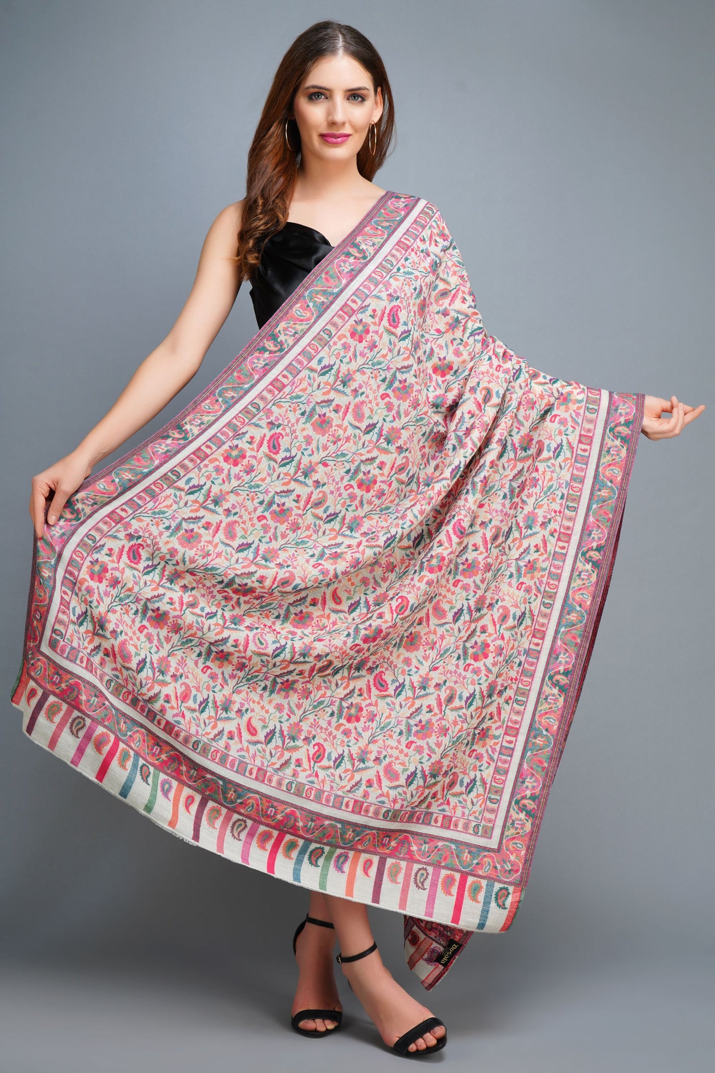 -  Cashmere Multicolor Kani Weave Shawl