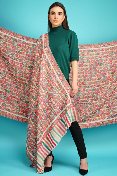 -  Cashmere Multicolor Kani Weave Shawl