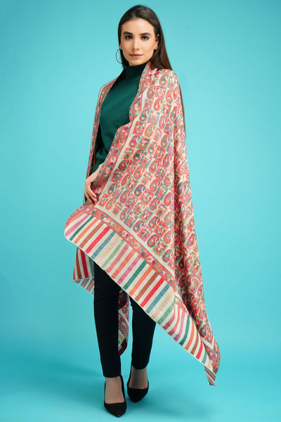 -  Cashmere Multicolor Kani Weave Shawl