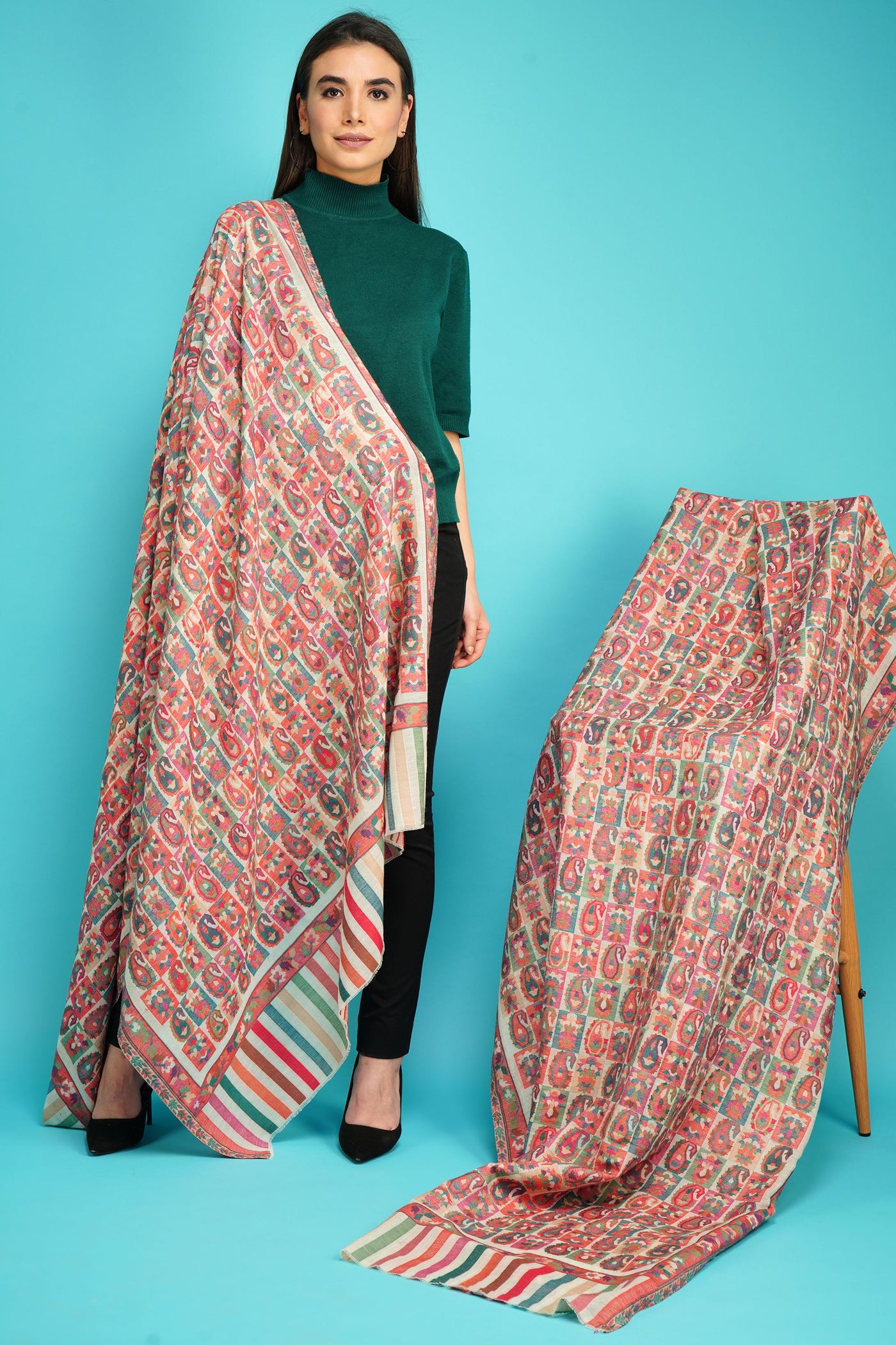 Cashmere Multicolor Kani Weave Shawl