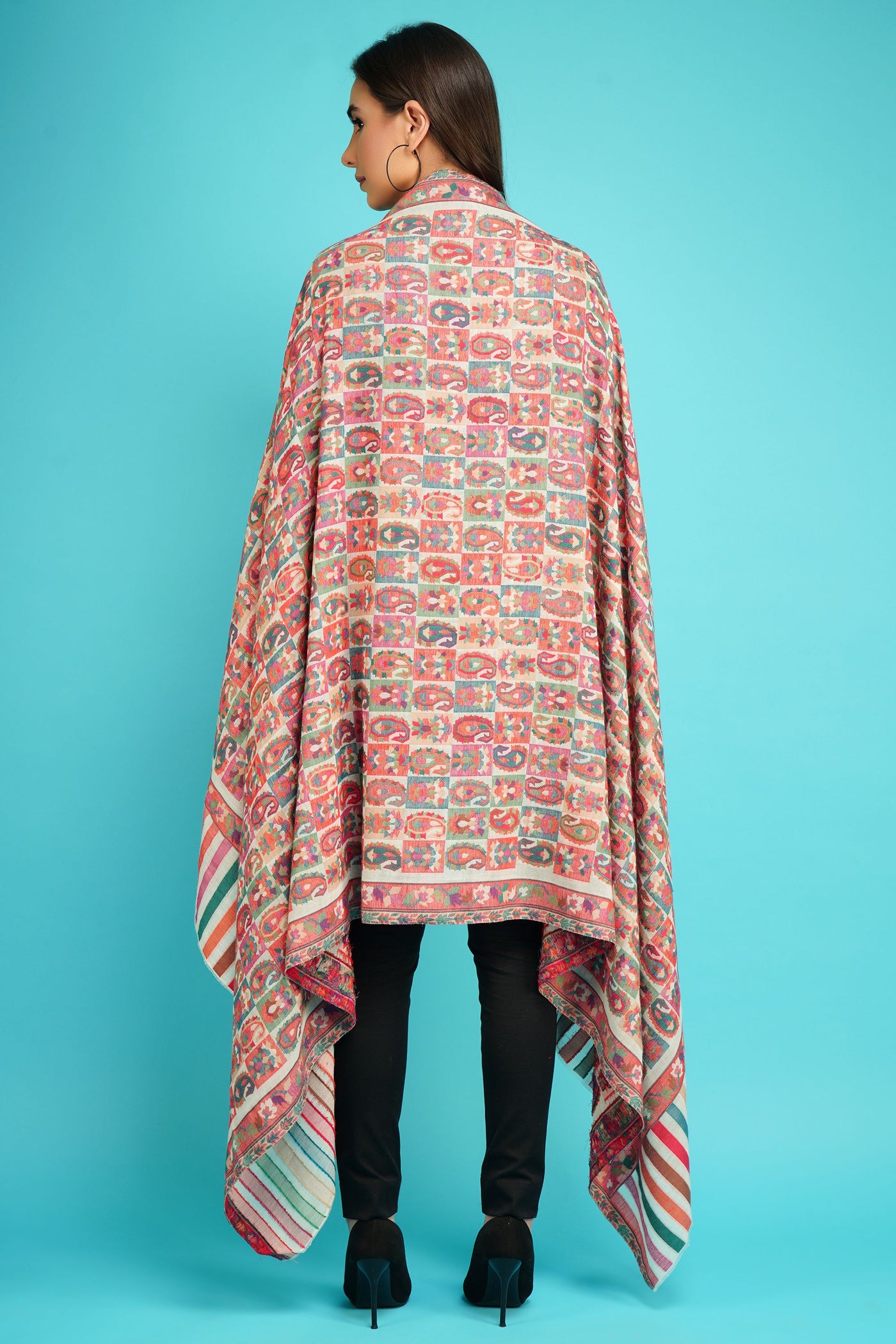 -  Cashmere Multicolor Kani Weave Shawl