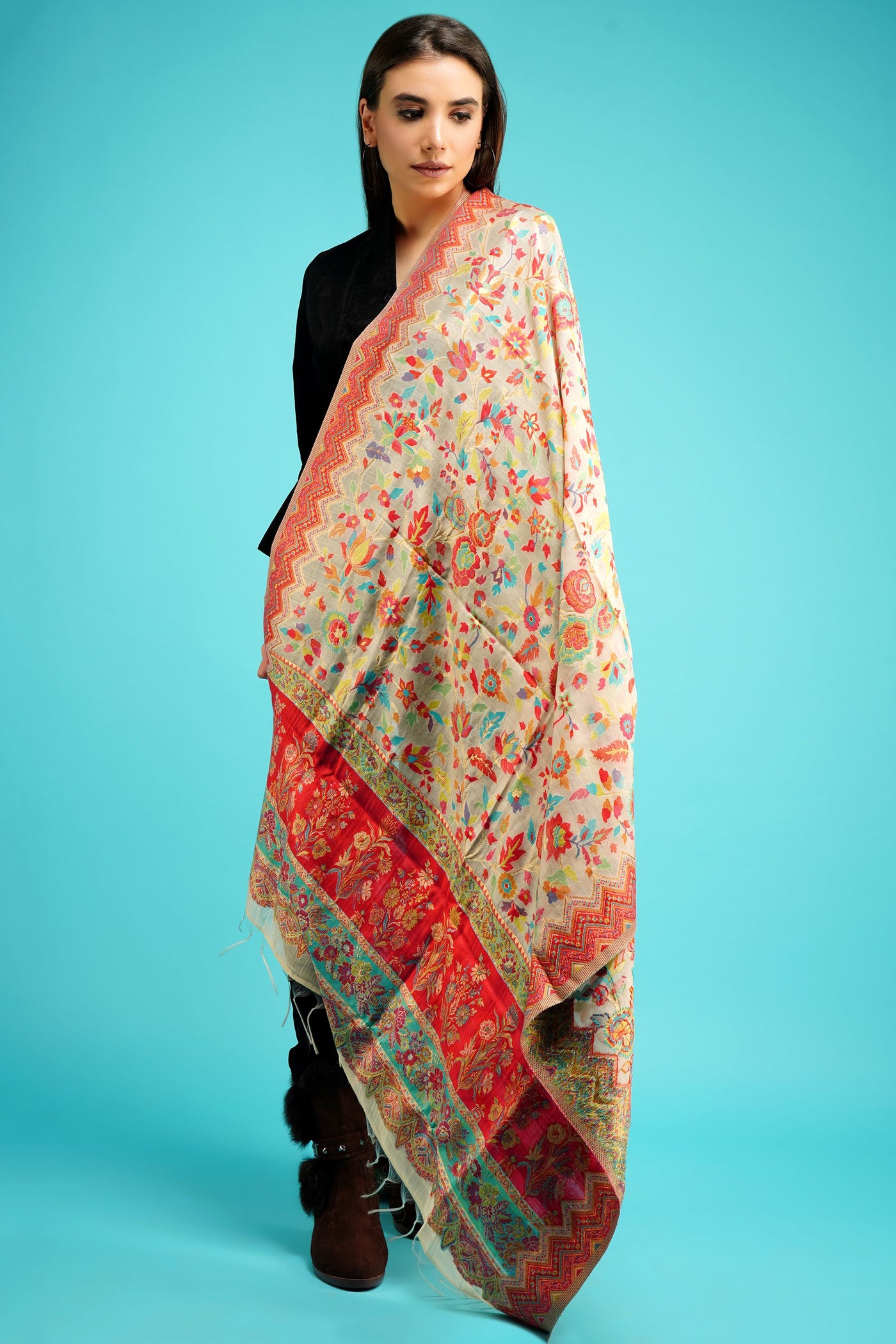 Cashmere Multicolor Kani Weave Shawl