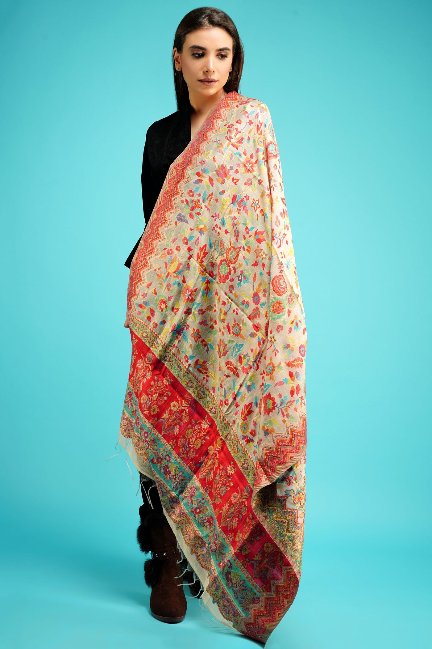 -  Cashmere Multicolor Kani Weave Shawl