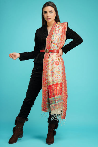 -  Cashmere Multicolor Kani Weave Shawl