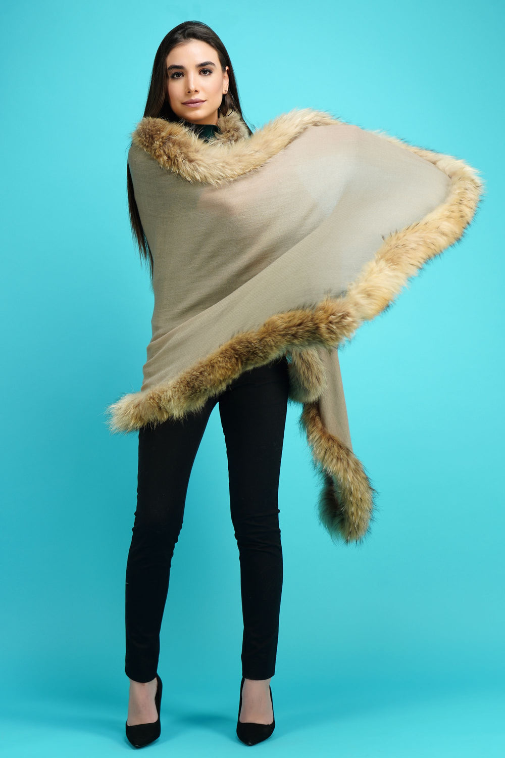 '-  Pashmina Natural Fur Border Stole