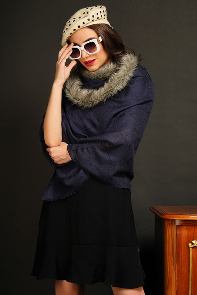 -  Fur Collar With Stone Work Pashmina Stole