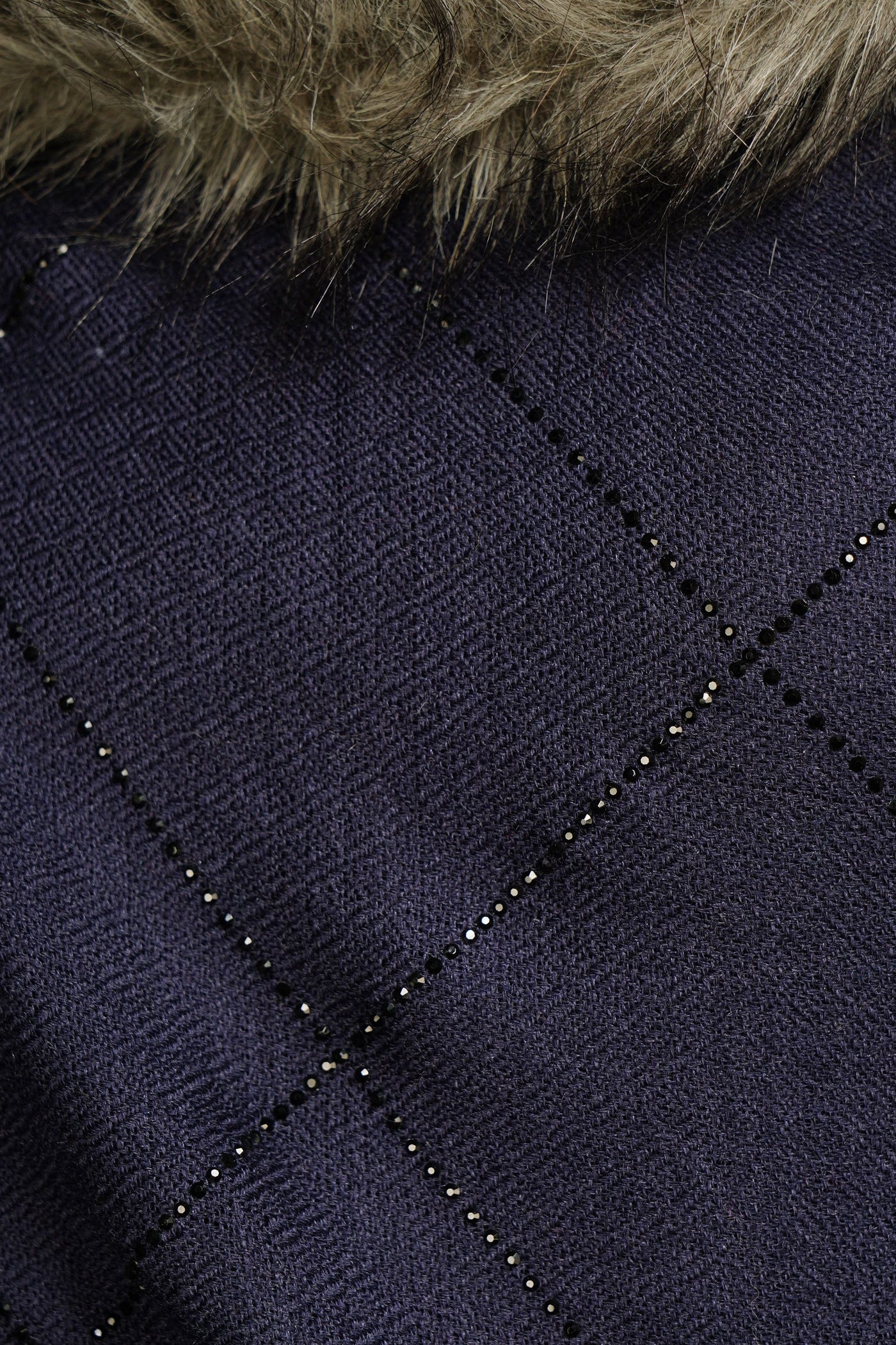 -  Fur Collar With Stone Work Pashmina Stole