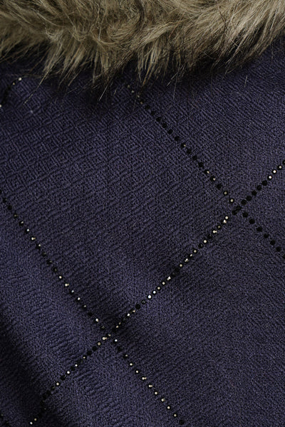 -  Fur Collar With Stone Work Pashmina Stole