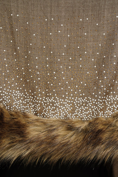 -  Pashmina Blend Stone Work With Both Side Fur Border